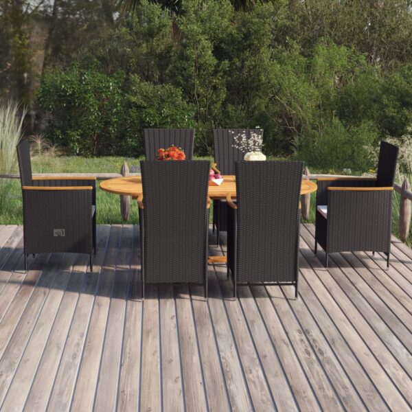 7 Piece Garden Dining Set Poly Rattan Black