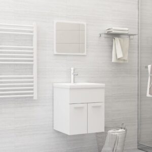 Chic White Bathroom Vanity Set with Ceramic Basin and Mirror - Engineered Wood