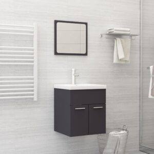 Chic Grey Bathroom Vanity Set with Ceramic Basin and Mirror - Engineered Wood