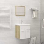 Chic White Sonoma Oak Bathroom Vanity Set with Ceramic Basin and Mirror