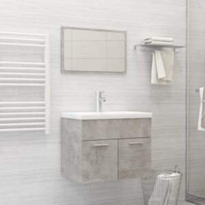 Chic Concrete Grey Bathroom Vanity Set with Ceramic Basin and Mirror