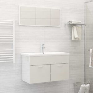 Chic High Gloss White Bathroom Vanity Set with Ceramic Basin and Mirror