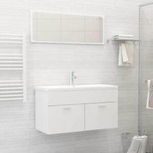 Chic White Bathroom Vanity Set with Ceramic Basin and Mirror Storage Cabinet