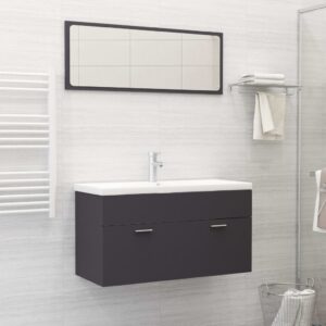 Chic Grey Bathroom Vanity Set with Ceramic Basin and Mirror - Engineered Wood