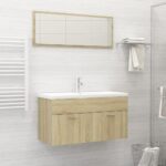 Chic Sonoma Oak Bathroom Vanity Set with Ceramic Basin and Mirror