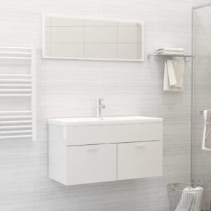 Chic High Gloss White Bathroom Vanity Set with Ceramic Basin and Mirror