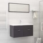 Chic High Gloss Grey Bathroom Vanity Set with Ceramic Basin and Mirror