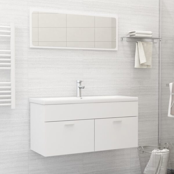 Chic White Engineered Wood Bathroom Vanity Set with Ceramic Basin & Mirror