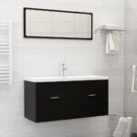 Chic Black Engineered Wood Bathroom Vanity Set with Ceramic Basin & Mirror