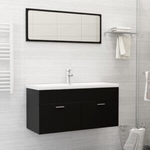 Chic Black Engineered Wood Bathroom Vanity Set with Ceramic Basin & Mirror