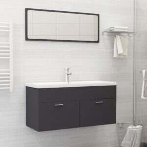 Chic Grey Bathroom Vanity Set with Ceramic Basin and Mirror - Engineered Wood