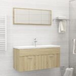 Chic Sonoma Oak Bathroom Vanity Set with Ceramic Basin and Mirror