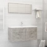 Chic Concrete Grey Bathroom Vanity Set with Ceramic Basin and Mirror