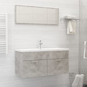 Chic Concrete Grey Bathroom Vanity Set with Ceramic Basin and Mirror