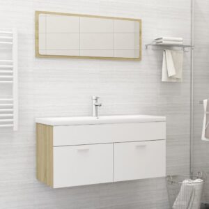 Chic White Sonoma Oak Bathroom Vanity Set with Sink Mirror Storage Cabinet