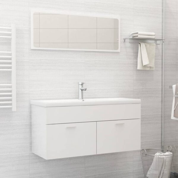 Chic High Gloss White Bathroom Vanity Set with Ceramic Basin and Mirror