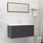 Chic High Gloss Grey Bathroom Vanity Set with Ceramic Basin and Mirror