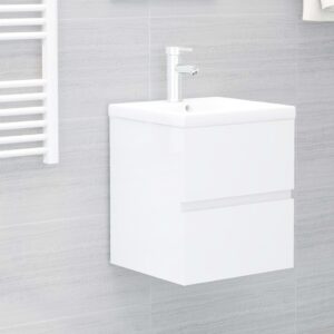 Sink Cabinet with Built-in Basin High Gloss White Engineered Wood