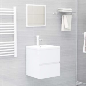 Bathroom Furniture Set High Gloss White Engineered Wood