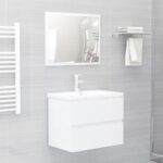 Chic High Gloss White Bathroom Vanity Set with Ceramic Basin and Mirror