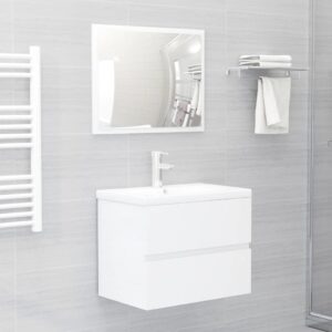 Chic High Gloss White Bathroom Vanity Set with Ceramic Basin and Mirror