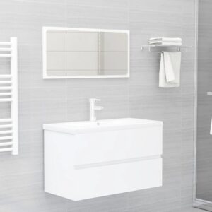 Chic White Engineered Wood Bathroom Vanity Set with Ceramic Basin & Mirror