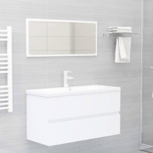 Chic White Engineered Wood Bathroom Vanity Set with Ceramic Basin & Mirror