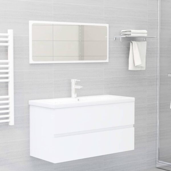 Chic White Engineered Wood Bathroom Vanity Set with Ceramic Basin & Mirror