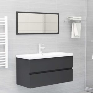 Chic Grey Bathroom Vanity Set with Ceramic Basin and Mirror Storage Cabinet