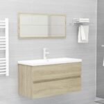 Chic Sonoma Oak Bathroom Vanity Set with Ceramic Basin and Mirror