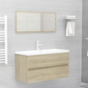 Chic Sonoma Oak Bathroom Vanity Set with Ceramic Basin and Mirror