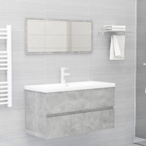 Chic Concrete Grey Bathroom Vanity Set with Ceramic Basin and Mirror