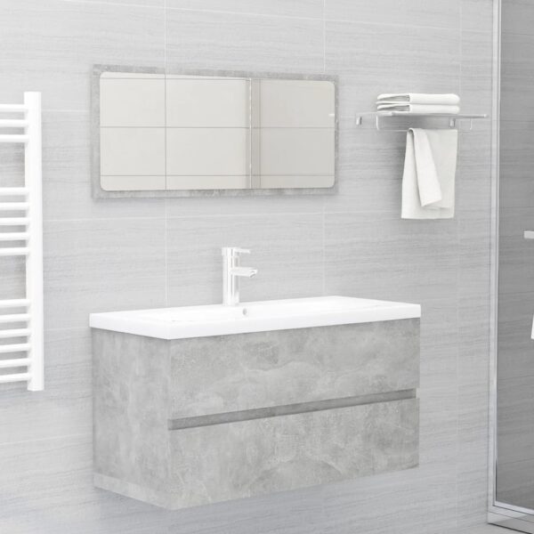 Chic Concrete Grey Bathroom Vanity Set with Ceramic Basin and Mirror