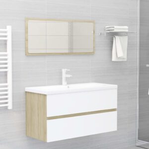 Chic White Sonoma Oak Bathroom Vanity Set with Ceramic Basin & Mirror