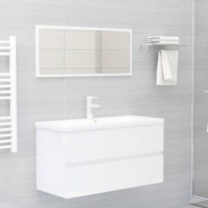 Chic High Gloss White Bathroom Vanity Set with Sink Mirror Storage Modern Design