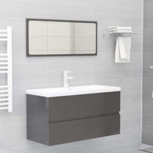 Chic High Gloss Grey Bathroom Vanity Set with Ceramic Basin and Mirror