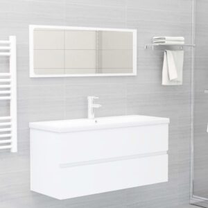 Chic White Engineered Wood Bathroom Vanity Set with Ceramic Basin & Mirror