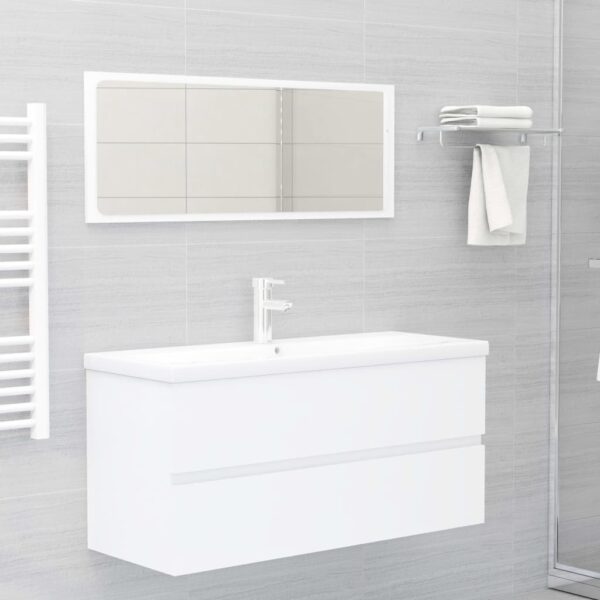 Chic White Engineered Wood Bathroom Vanity Set with Ceramic Basin & Mirror