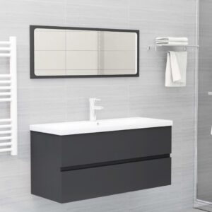 Chic Grey Bathroom Vanity Set with Ceramic Basin and Mirror Storage Cabinet