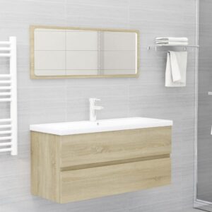 Chic Sonoma Oak Bathroom Vanity Set with Ceramic Basin and Mirror