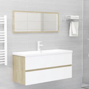 Chic White Sonoma Oak Bathroom Vanity Set with Ceramic Basin & Mirror