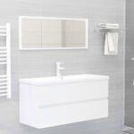 Chic High Gloss White Bathroom Vanity Set with Ceramic Basin and Mirror