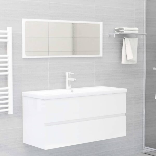 Chic High Gloss White Bathroom Vanity Set with Ceramic Basin and Mirror