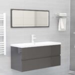 Chic High Gloss Grey Bathroom Vanity Set with Ceramic Basin and Mirror