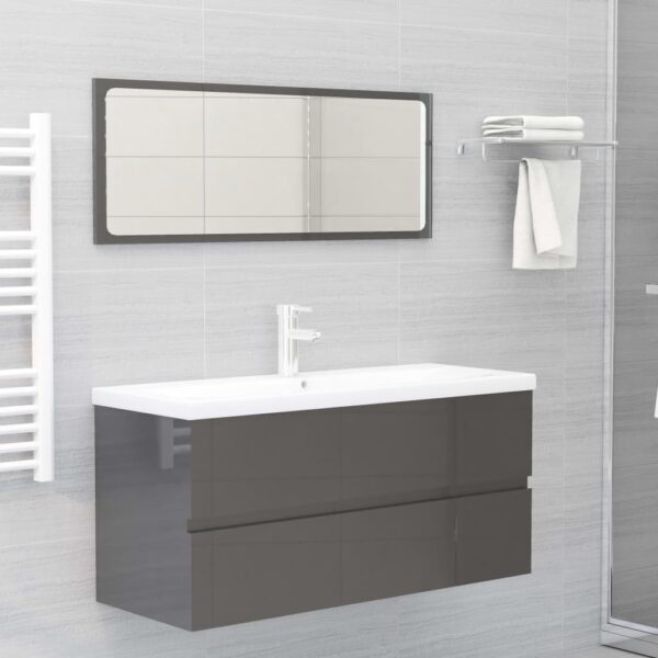 Chic High Gloss Grey Bathroom Vanity Set with Ceramic Basin and Mirror