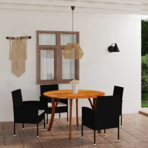 5 Piece Garden Dining Set Black