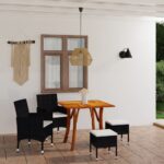 5 Piece Garden Dining Set Black