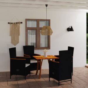 5 Piece Garden Dining Set Black