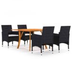 5 Piece Garden Dining Set Black