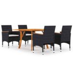 5 Piece Garden Dining Set Black